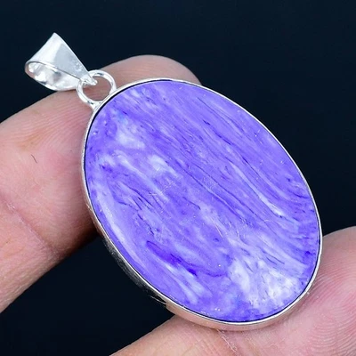 Colgante hecho a mano Charoite ruso enchapado en plata 925 de 1,82" Foto 1 de 3