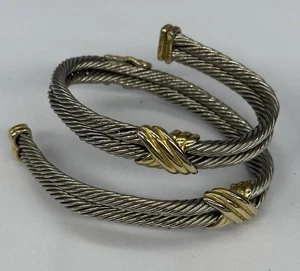 Vintage 2-Tone Silver & Gold 15” Double Twisted Cable Design Bracelet / Necklace - Picture 1 of 5