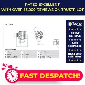 Alternator fits NISSAN MICRA K12 1.4 03 to 04 CGA3DE Bosch 23100AX600 Quality - Picture 1 of 8