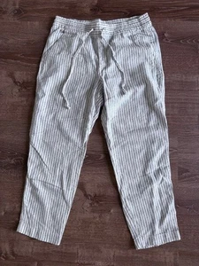 Gap Easy Pants Womens Medium Black Striped Drawstring Ankle Pockets - Picture 1 of 3