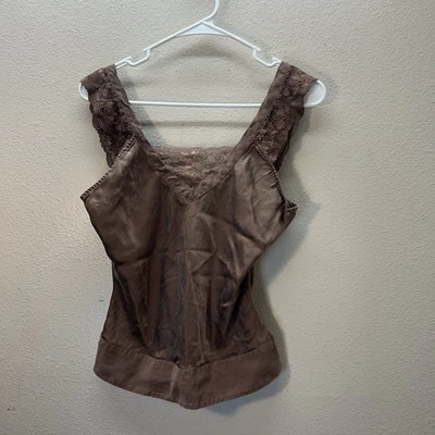 West Palm 100% Silk Y2K Fairy Brown Lace Tank Top Babydoll Coquette 90s Vintage - Image 1 of 4