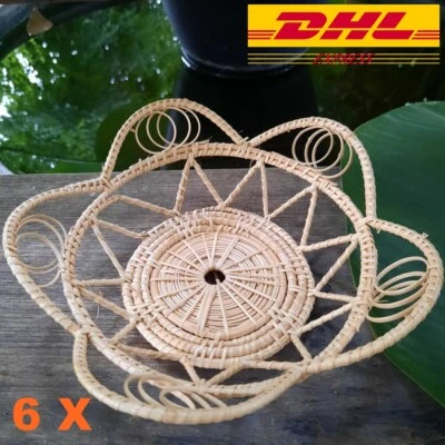 6X Lotus Flower Basket Vintage Thai Handicraft Wicker Rattan Tray Food Fruit 7.5 - Image 1 of 4