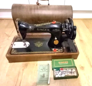 SUPERB SINGER 15k HAND CRANK SEWING MACHINE RAF decals 15k80 heavy duty 1940s - Picture 1 of 13