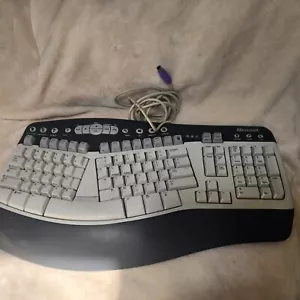 Microsoft Natural MultiMedia Keyboard 1.0A Ergonomic Gray White Untested-RT9470 - Picture 1 of 5