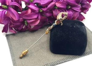 Vintage Gold Coro rhinestone Sword Saber Dagger Brooch Stick Pin - Picture 1 of 4