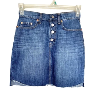 Gap Button Fly Damen Rock Gr. 25 Gr. 2 blau Denim distressed ausgefranst abgeschnitten Mini - Bild 1 von 12