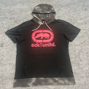 Ecko Unlitd Hoodie Shirt Mens L Black Red Logo Graphic Tee Pockets Short Sleeve - Picture 1 of 9