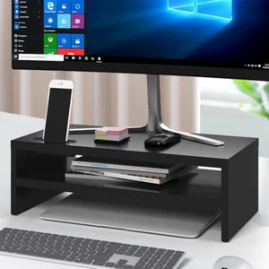 2-Tier Monitor Stand Riser with Phone Holder & Cable Management for Home Desktop - Afbeelding 1 van 12