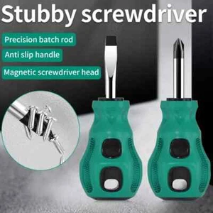 2PCS Short Handle Screwdriver Set Magnetic Mini Portable Radish Head Flat Cross - Picture 1 of 6