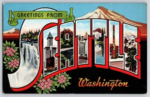 Postcard Greetings from Seattle Washington - Large Letter - Vintage - Picture 1 of 2