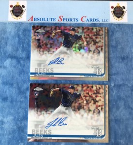 2019 Topps Chrome JALEN BEEKS RC LOT X 2 | Refractor | Auto | # /499 | Rays