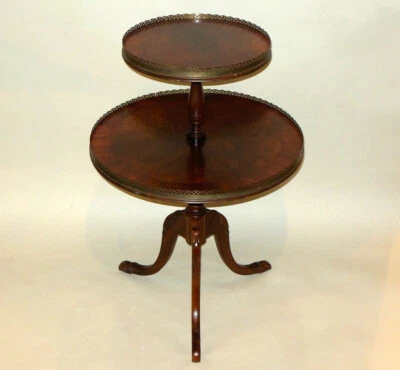 Antique 2 Tier DESSERT Dumbwaiter TABLE Shelf Flame Mahogany REGENCY - Image 1 of 4