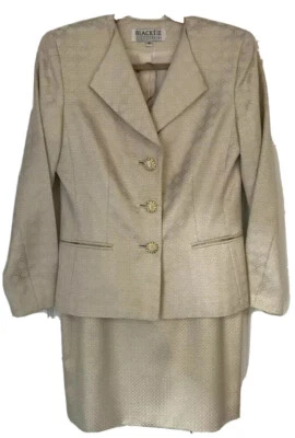 Traje Falda de Noche 2 Piezas Jacquard Marfil Dorado OLEG CASSINI Corbata Negra Talla 8 CC16 Foto 1 de 4