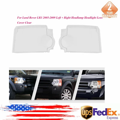 For Land Rover LR3 2005-2009 Left + Right Headlamp Headlight Lens Cover Clear - Image 1 of 4