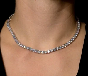 4 mm 16" Certified Treated Lovely Off White Diamond Tennis Necklace, 925 Silver - Picture 1 of 6