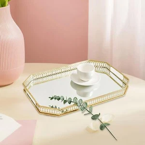 Mirror Jewelry Dish Gift Skincare Holder Serving for Bathroom Bedroom Drinks - Picture 1 of 22