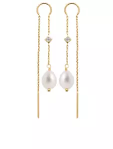 Pendientes Doble Cadena & Perla Cultivada Chapado Oro 18 Quilates 750/000 - Imagen 1 de 3