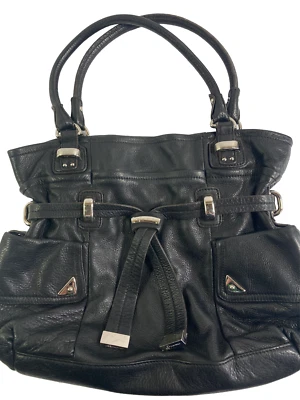 Bolso de hombro grande de cuero B Makowsky herrajes plateados forro de leopardo Foto 1 de 4