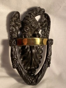 Cast Iron American Eagle Ornate Door Knocker With Brass Name Plate & Screws - Picture 1 of 7