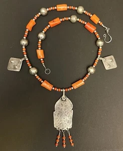 Louha Kasbah Berber Door Silver Pendant & Mediterranean Coral Moroccan Necklace. - Picture 1 of 13