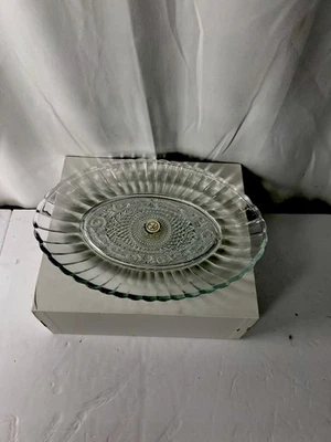 Vintage Crystal Clear Japan Pressed Glass Oval Serving - 11” Ribbed Edge Platter - Image 1 of 4