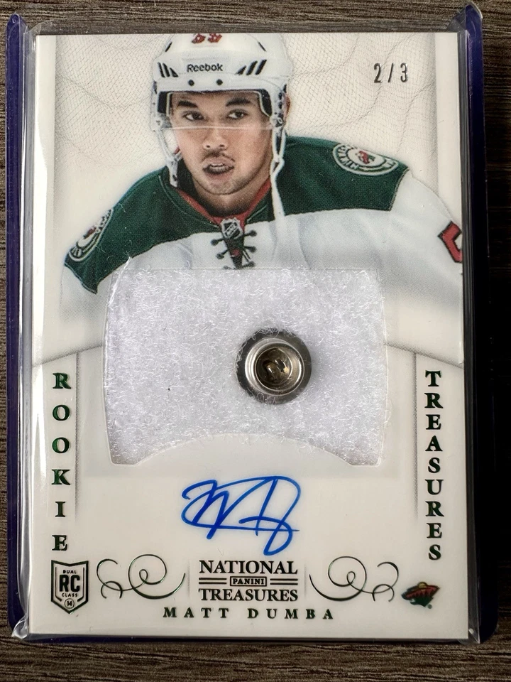 2013-14 Panini National Treasures Matt Dumba Rookie Button Auto 2/3 Emerald - Image 1 of 2