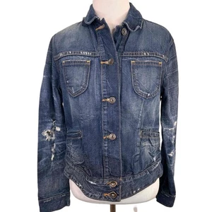 Lucky Brand Red White & Blue Star Button Front Denim Jacket Size Medium - Picture 1 of 8