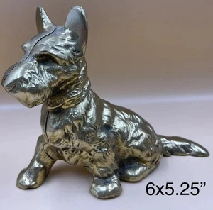Vintage Solid Brass Scottie Scottish Terrier Dog Bank Sitting Position 6x5.25” - Picture 1 of 10