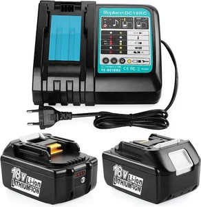 2 Pezzi 18V 5.0Ah Batteria Con Caricabatterie per Makita Batteria 18V BL1815 BL1 - Foto 1 di 12