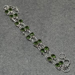 Faceted Peridot Round Shape Handmade Gemstone Fashion Gift Jewelry Bracelet 7-8" - Picture 1 of 9