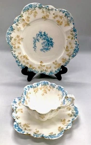 Rare Trio Wileman Shelley Bone China Tea Set Empire Shape Blue “Trailing Ivy” - Picture 1 of 10