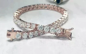 15Ct Round Cut Simulated Diamond Women's Tennis Bracelet 14K Rose Gold Plated - Picture 1 of 11