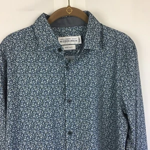 Mizzen Main Leeward Shirt Men's Medium Trim Fit Blue Abstract Print Long Sleeve - Picture 1 of 10