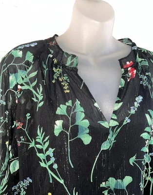 Nuevo con etiquetas Nuevo Vestido BANANA REPUBLIC Swing Shift Forrado Negro Transparente Verde Estampado Floral-L Foto 1 de 4