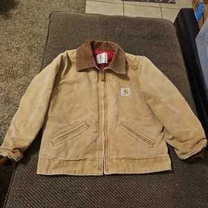 Vintage Carhartt Detroit Canvas Y04 BRN Jacket Red Quilted Lining Youth Size 6/7 - Picture 1 of 23