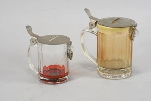 Q17G47- 2x Spardose aus Glas mit Deckel aus Metall gemarkt DRGM - Bild 1 von 12