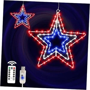 4th of July Decorations Patriotic Window Lights, 2PC 220 Led Red White andlue B - Picture 1 of 8