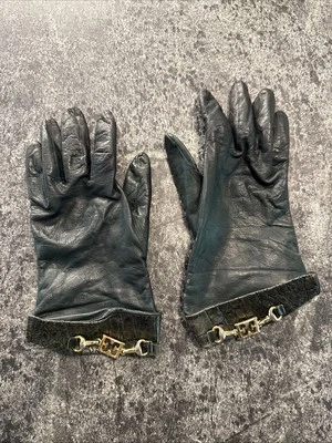 Guantes para mujer vintage de cuero verde oscuro Escada hechos en Alemania Foto 1 de 4
