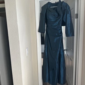 Worn Once To A Wedding-Elegant Shimmery, Flowing Bluish Gown With Short Jacket - Picture 1 of 8