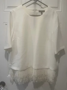 Banana Republic Ivory Short-Sleeve Top With Fringe- Size XL - Picture 1 of 5