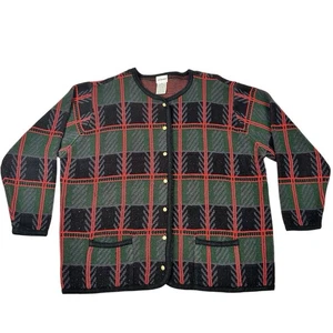 Vintage Liz Baker Schottenkaro Cardigan Strickpullover Damen 2XL Weihnachten - Bild 1 von 4