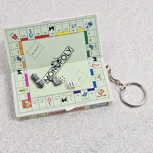 Vintage Monopoly Keychain Hasbro Miniature With 2 Tiny Dice Dog & Car Pawns - Picture 1 of 11
