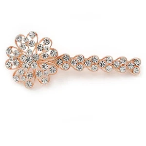 Crystal Flower Concord Clip/ Hair Beak Clip in Gold Tone/ Clear/ 90mm Long - Picture 1 of 4