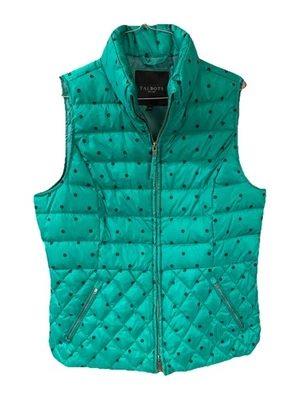 Chaleco acolchado TALBOTS PETITES verde y negro a lunares cremallera completa mediano pequeño Foto 1 de 4