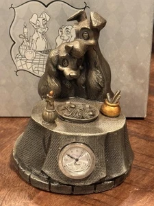 DISNEY LADY AND THE TRAMP- Pewter Figurine Clock Limited Edition Sculpture - Picture 1 of 5