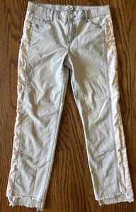 Jordache Girls Jeans 16 Wide Leg Distressed 2 Tone Side Stripe Capri Y2K Light - Picture 1 of 15