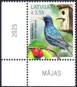 Latvia 2025 (11) - Bird of the Year - Starling (corner stamp) - Picture 1 of 1