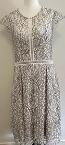 Diana Ferrari lace dress Sz 12 Lined Cap Sleeves cotton blend Fit & Flare EUC - Picture 1 of 12