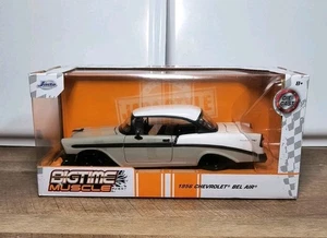 1956 CHEVROLET BEL AIR GRAY & WHITE 1/24 DIECAST MODEL CAR BY JADA 32696 - Picture 1 of 8
