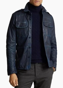 Neu mit Etikett Polo Ralph Lauren Utility-Lederjacke in Indigoblau Größe L 898 $ - Bild 1 von 8